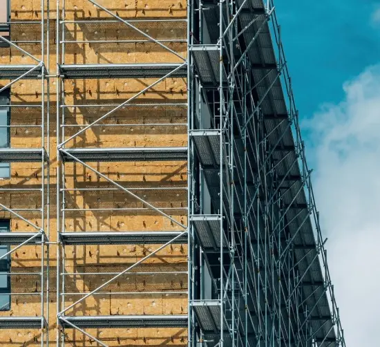 Scaffolding erected on a building facade